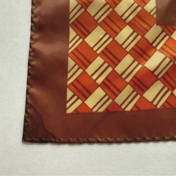 Ben Goodman Square Scarf in Orange, Brown, & Cream Geometric - Picture 8 of 9